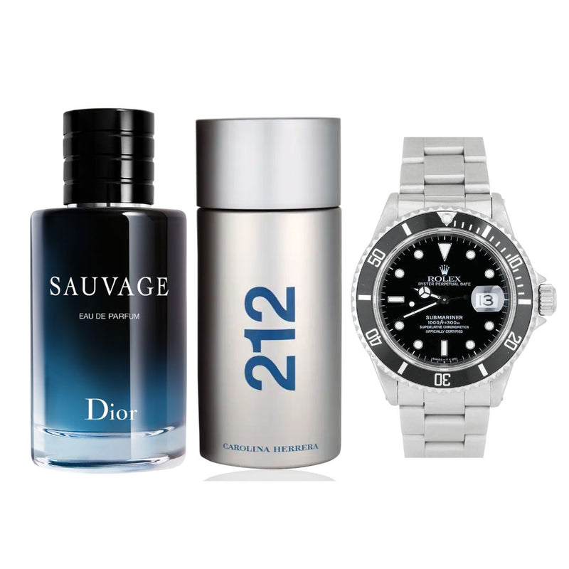 PERFUME SAUVAGE+212MEN+ROLEXPLATANEGRO